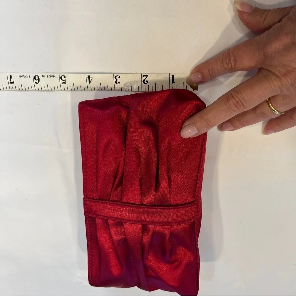 LANCOME Red Satin Pleated Makeup Pouch or Evening Clutch Bag Date Night Formal